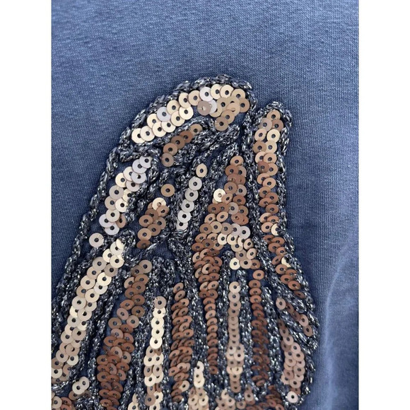 Womens Long Sleeve Italian Military Style Sequins Angel Wings Shirt Top Blue M - Picture 5 of 10